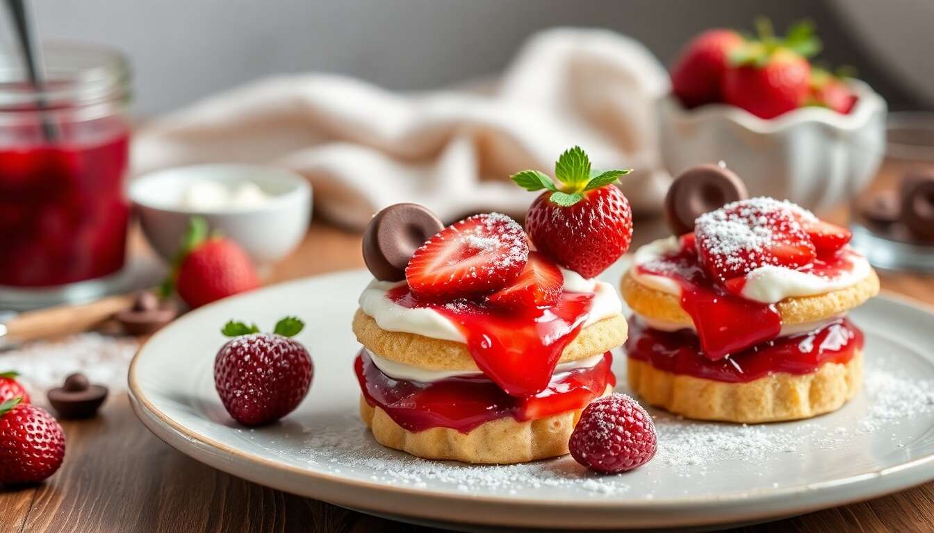 Charlottes individuelles aux fraises et Gavottes chocolatées