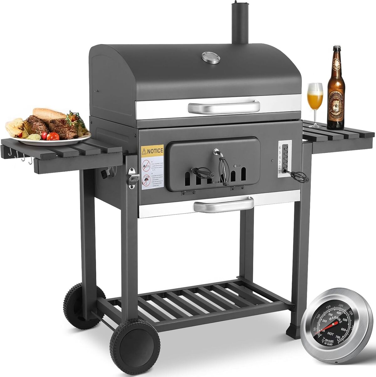 Test : barbecue charbon XXL avec couvercle et thermomètre