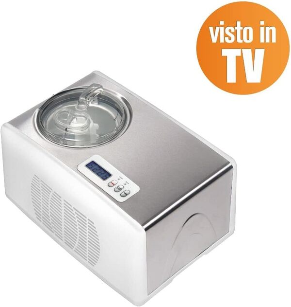 Melchioni Family | Machine à Glacée FROSTY, Sorbetière Turbine a Glace Automatique, en 60 Minutes, Refroidissement Automatique, 150W, Capacité 1,5 L, Crème Glacée, Yaourt et Sorbets, Blanc