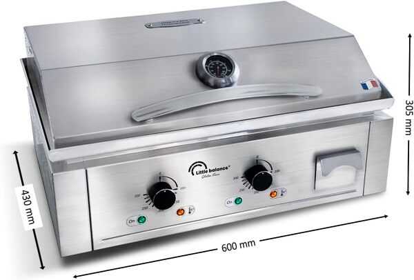 LITTLE BALANCE 8473 Aquitaine Pro Plus, Plancha électrique professionnelle, 2 zones de cuisson, Couvercle, 3500 W, Fabrication française, Tout Inox
