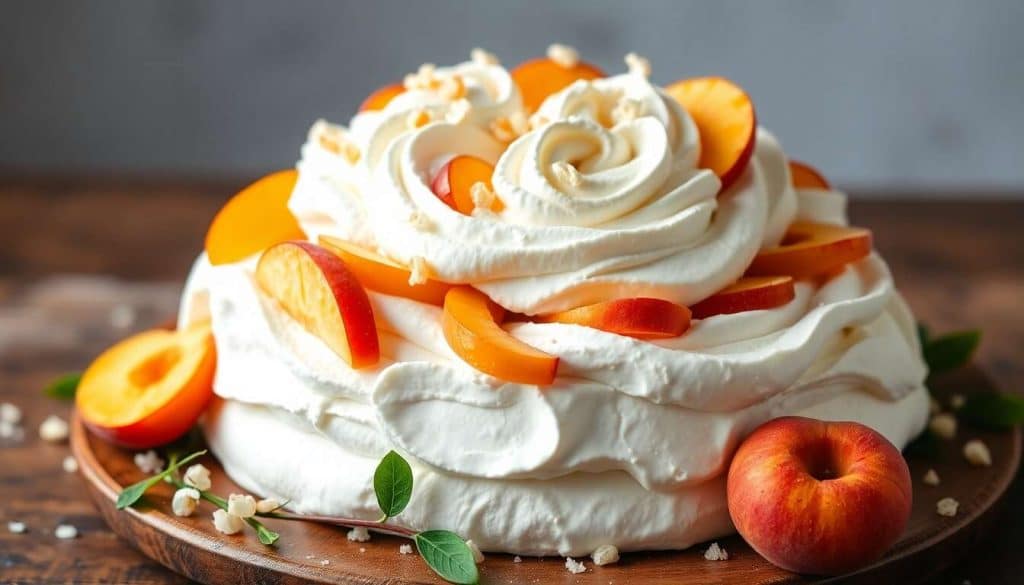 Pavlova Groseilles Pêches : recette Verveine Citronnelle