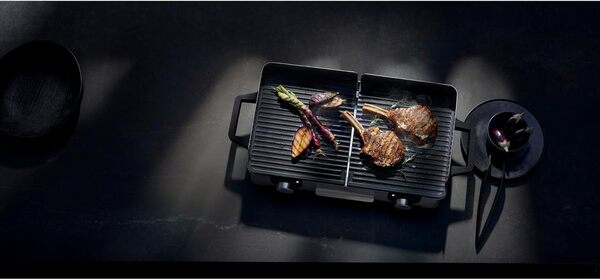 WMF Master-Grill électrique, 2400W, Grande surface 28x50cm, Revêtement antiadhésif, Plaques amovibles compatibles lave-vaisselle, Inox 18/10 Cromargan, Lono 0415280011
