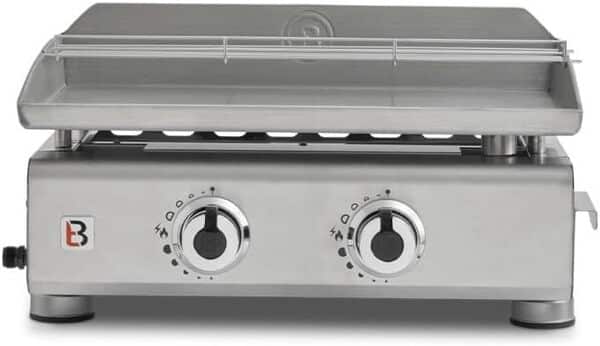 BRASERO - Plancha à gaz Silvia II G INOX 2 Feux - Plaque INOX - 2 brûleurs - Surface de Cuisson 52 x 34 cm - Puissance de 5 KW - Grille de Maintien - Tiroir Graisses - Jusqu'à 8 convives