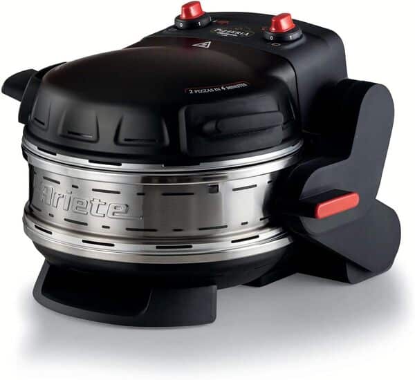 Ariete Four à Pizza Double 927, Four à Pizza avec 5 Niveaux de Cuisson, 2 Plaques Réfractaires Anti-Adhésives, 2 Lames en Bois Incluses, Max 400°C, 2 Thermostats, Diamètre 32 Cm, 2300W, Noir [Classe énergétique A]