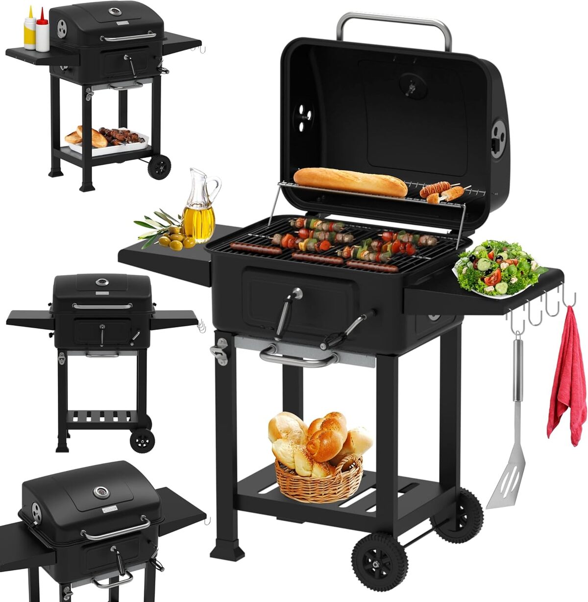Test : barbecue charbon XXL avec couvercle et chariot réglable