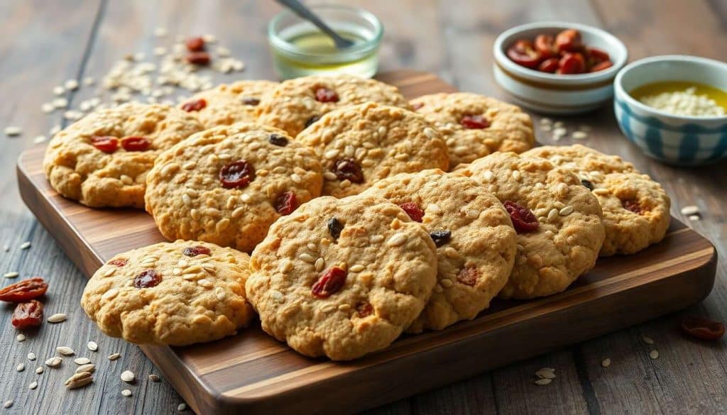 Biscuit apéritif aux flocons d'avoine, sésame et tomates séchées : recette facile et gourmande