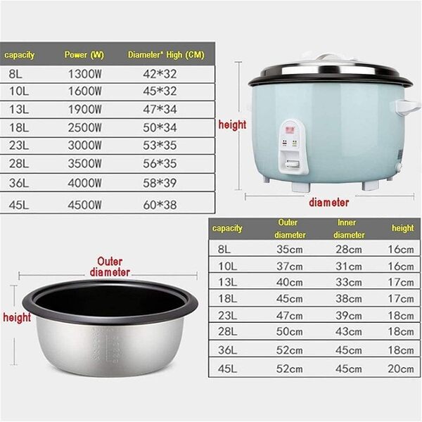 fUfIzU Cuiseur À Riz Électrique, 13L, Capacité 45L, Inox Argent, Pour Cantine/Hôtel/École