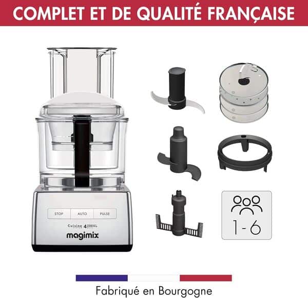 MAGIMIX 4200 XL Robot de cuisine compact & polyvalent 18472F, FABRIQUE EN FRANCE, Chrome Brillant