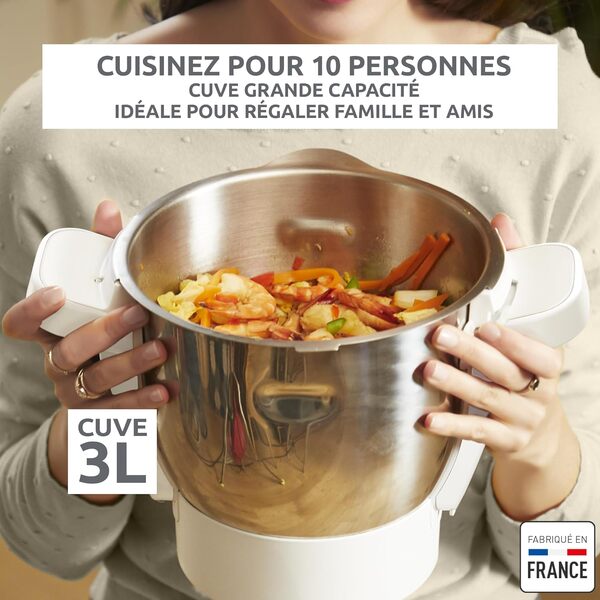 Moulinex Companion, Robot cuiseur, 14 fonctions, Cuve 3L, Capacité XL 10 personnes, Cuire, Mélanger, Hacher, Silencieux, Compatible lave-vaisselle, Fabriqué en France, Gris, HF8408F1