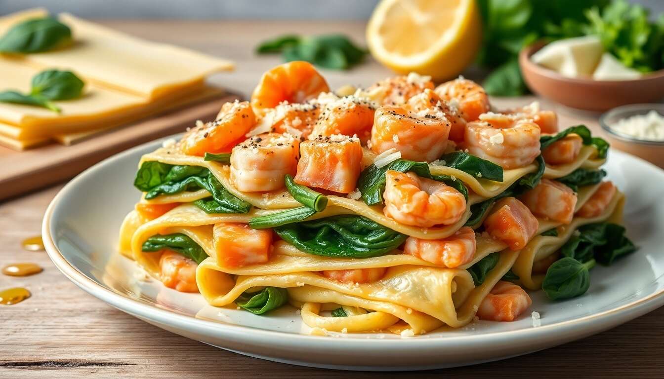 Lasagnes saumon, crevettes et épinards : une recette gourmande