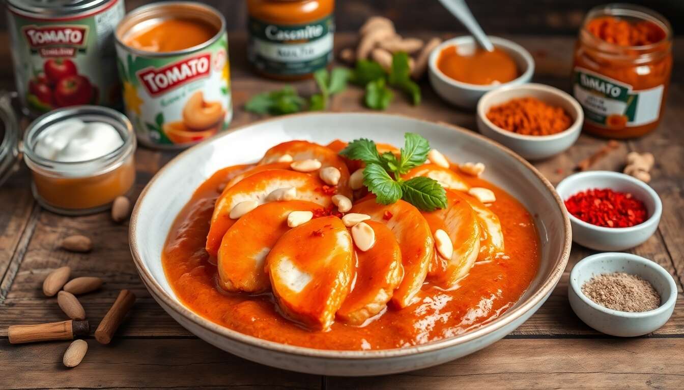Émincés de poulet : sauce tomate-cacahuète express