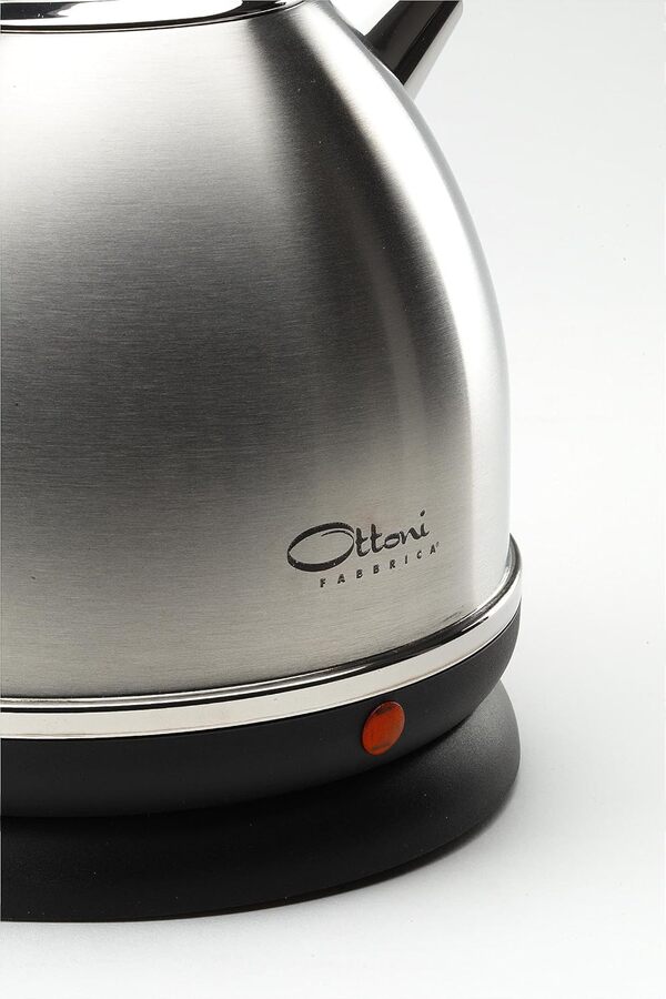 Ottoni Fabbrica Bouilloire Électrique en Acier Inoxydable, Fabriquée en Italie 1,7 L 2400W, Arrêt Automatique, Sans BPA, Filtre Anti-Calcaire Amovible, Base 360° Alice Satinato Satiné