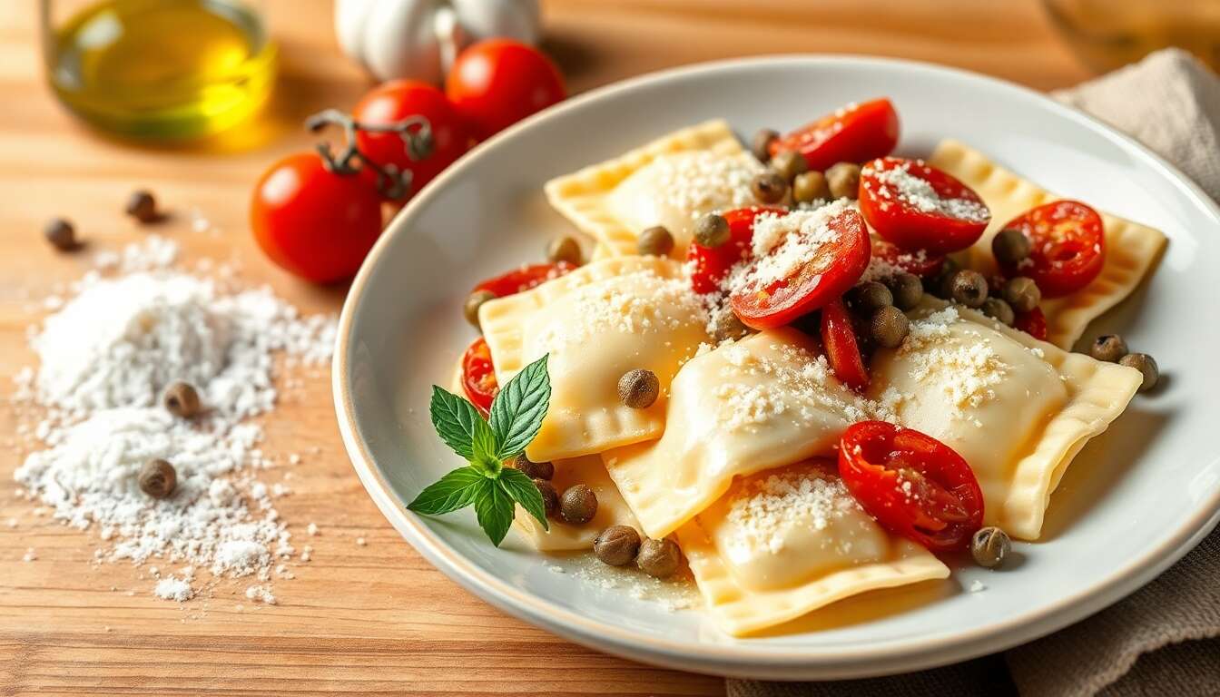 Raviolis ricotta, tomates séchées et câpres : recette gourmande