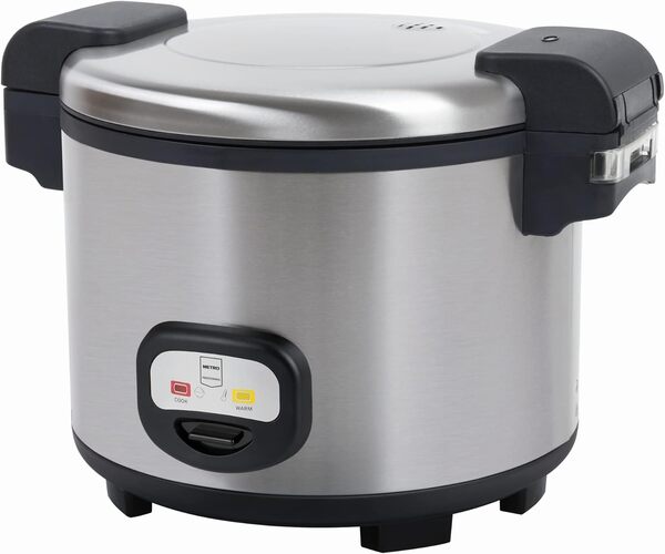 Metro Professional GRC1950 Cuiseur à riz 12 L 1290 W, maintien au chaud, utilisation professionnelle avec revêtement anti-adhésif, boîtier en acier inoxydable double paroi, cuillère et verre doseur