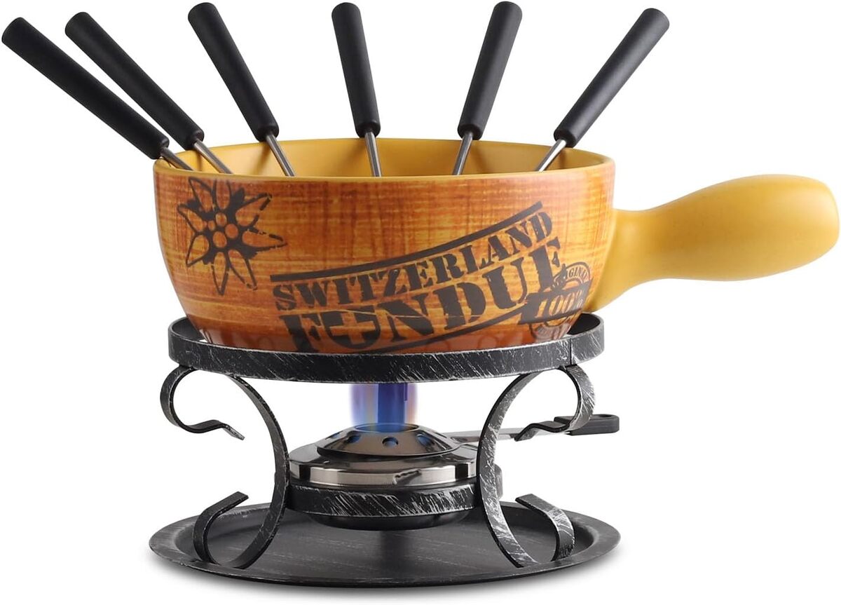 Test du set fondue en céramique Artestia Swiss Vintage jaune