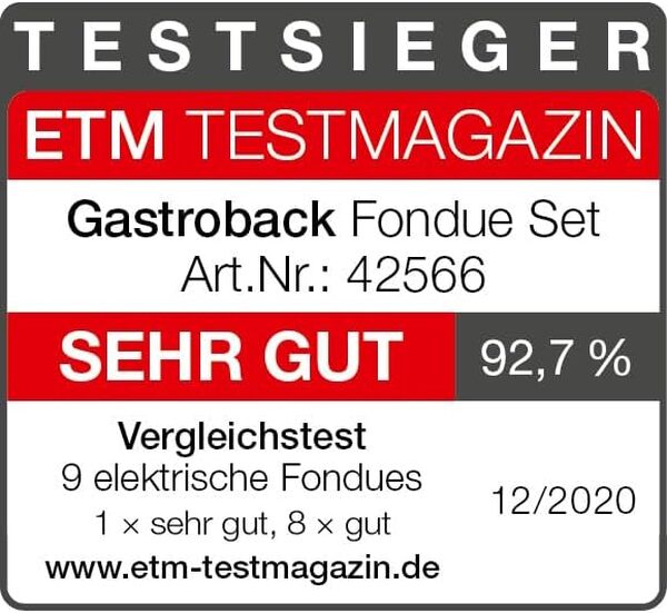 GASTROBACK 42566 Set à fondue, plateau tournant pratique avec 8 récipients à sauce en acier inoxydable, réglable en continu de 40 °C à 190 °C, 1000 W, 1000, casserole antiadhésive, noir, argenté