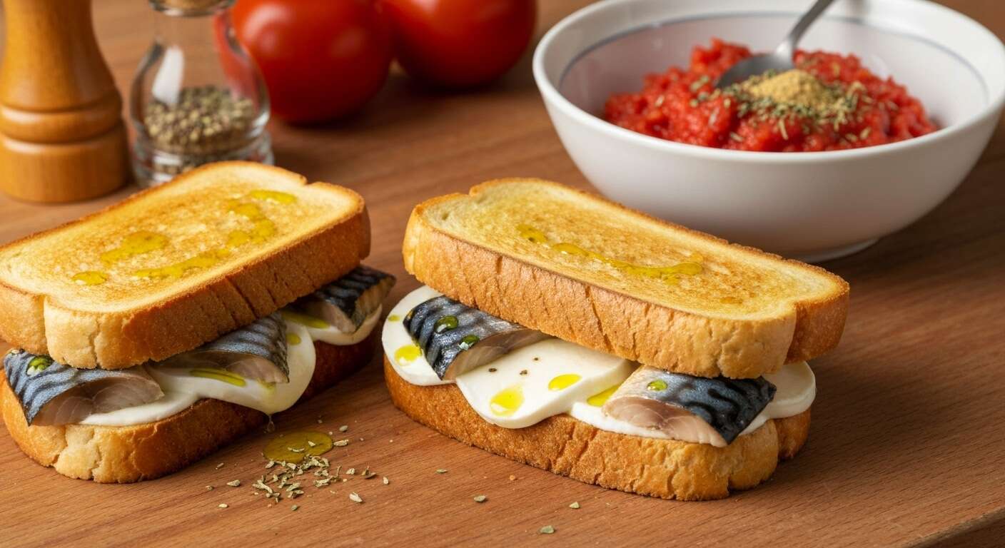 Croque-monsieur à la mozzarella, maquereaux et tomate : recette savoureuse