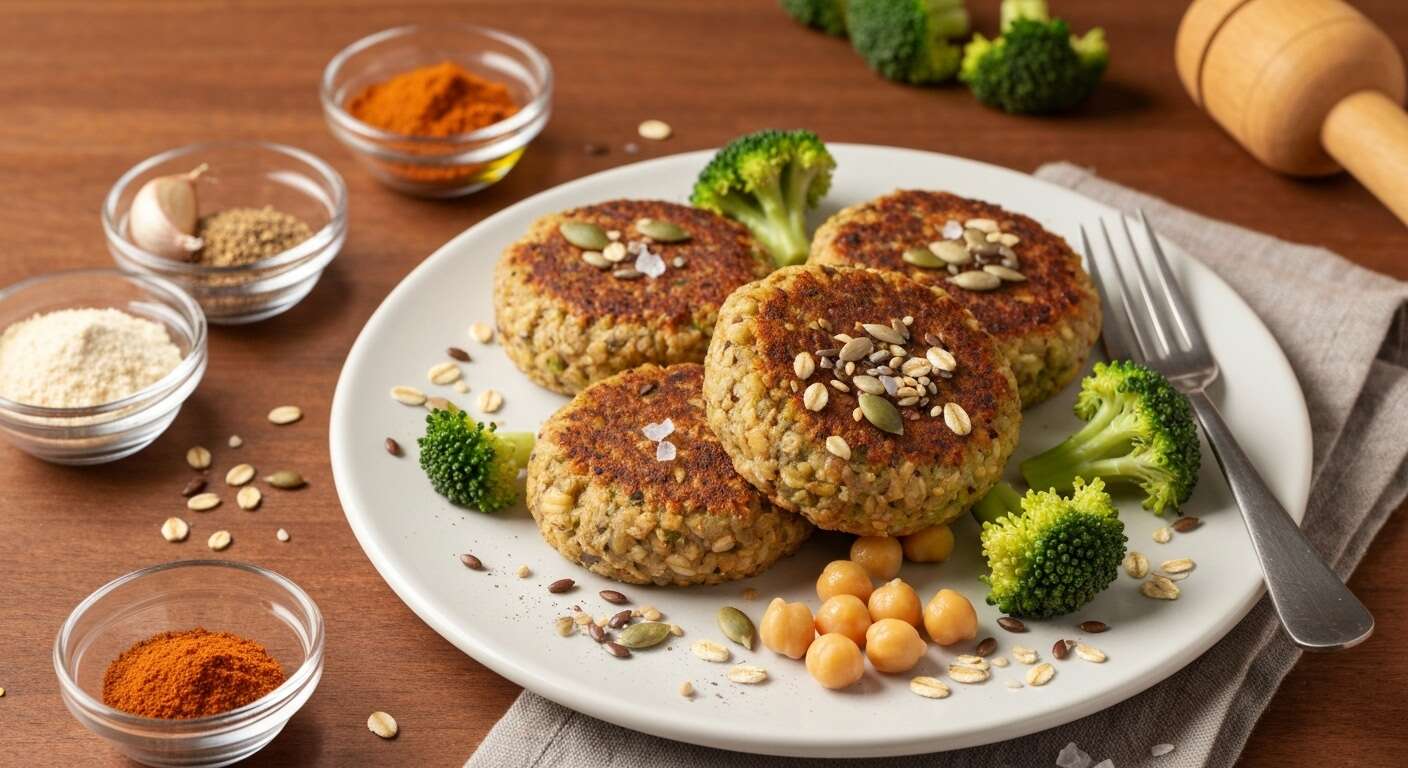 Galettes multi-graines, brocolis et pois chiches : recette saine et gourmande