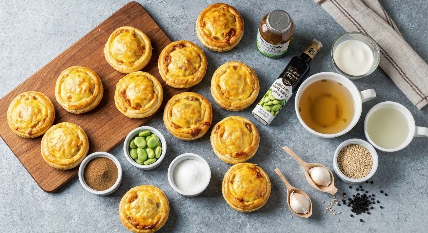 Mini tourtes au poulet, fèves et courgettes au curry