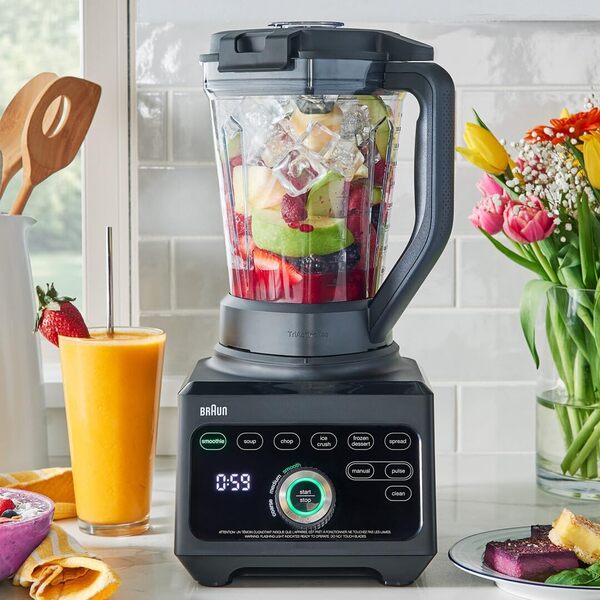Braun Blender Triforce Power Blender JB 9040 avec carafe triple angle, 10 réglages de vitesse manuels, moteur de 1600 W, facile à nettoyer, noir