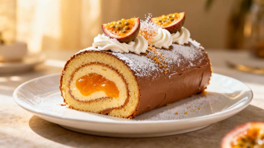 Bûche roulée Dulcey et fruit de la passion : recette gourmande