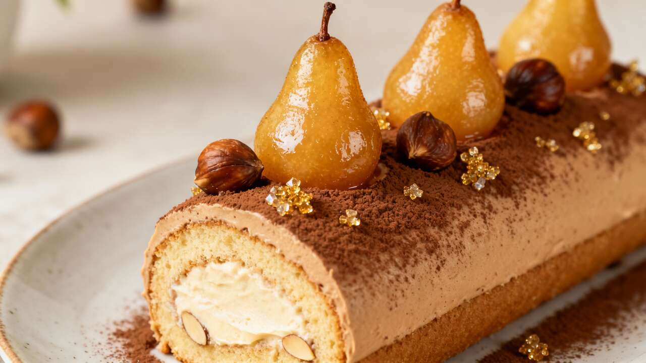 Bûche Marrons-Poires : recette Gourmande