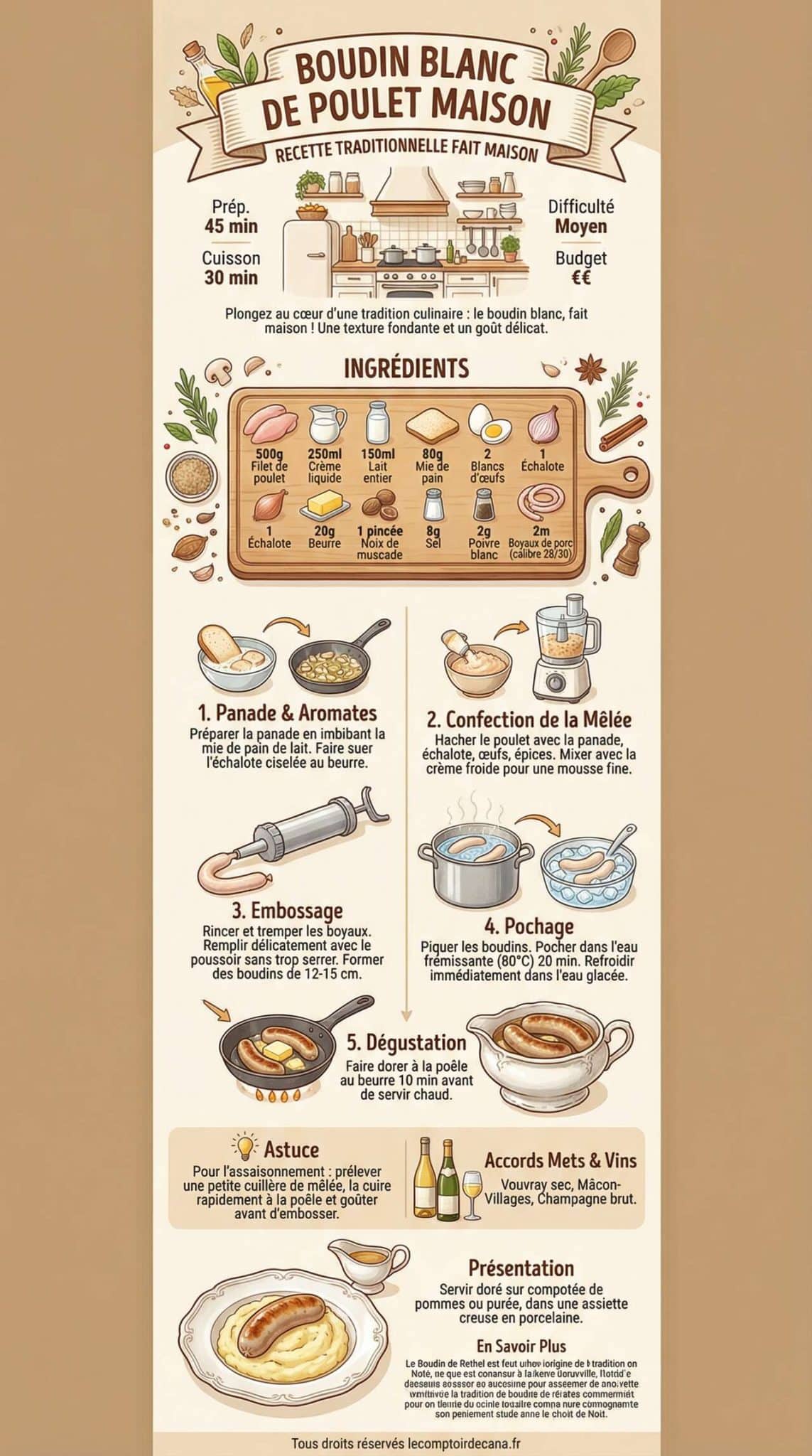 Fiche recette Recette de boudin blanc de poulet maison