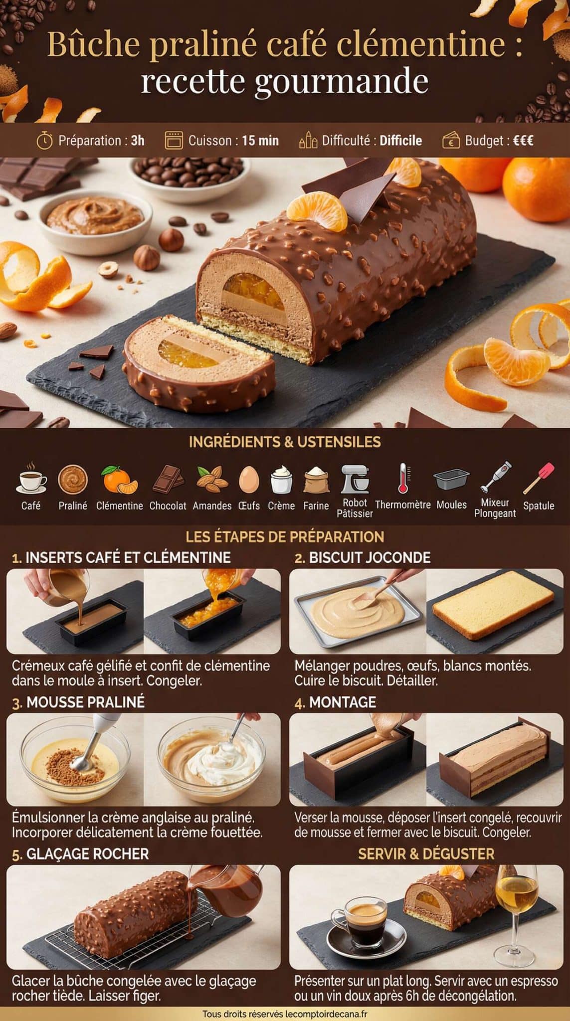 Fiche recette B&ucirc;che pralin&eacute; caf&eacute; cl&eacute;mentine : recette gourmande