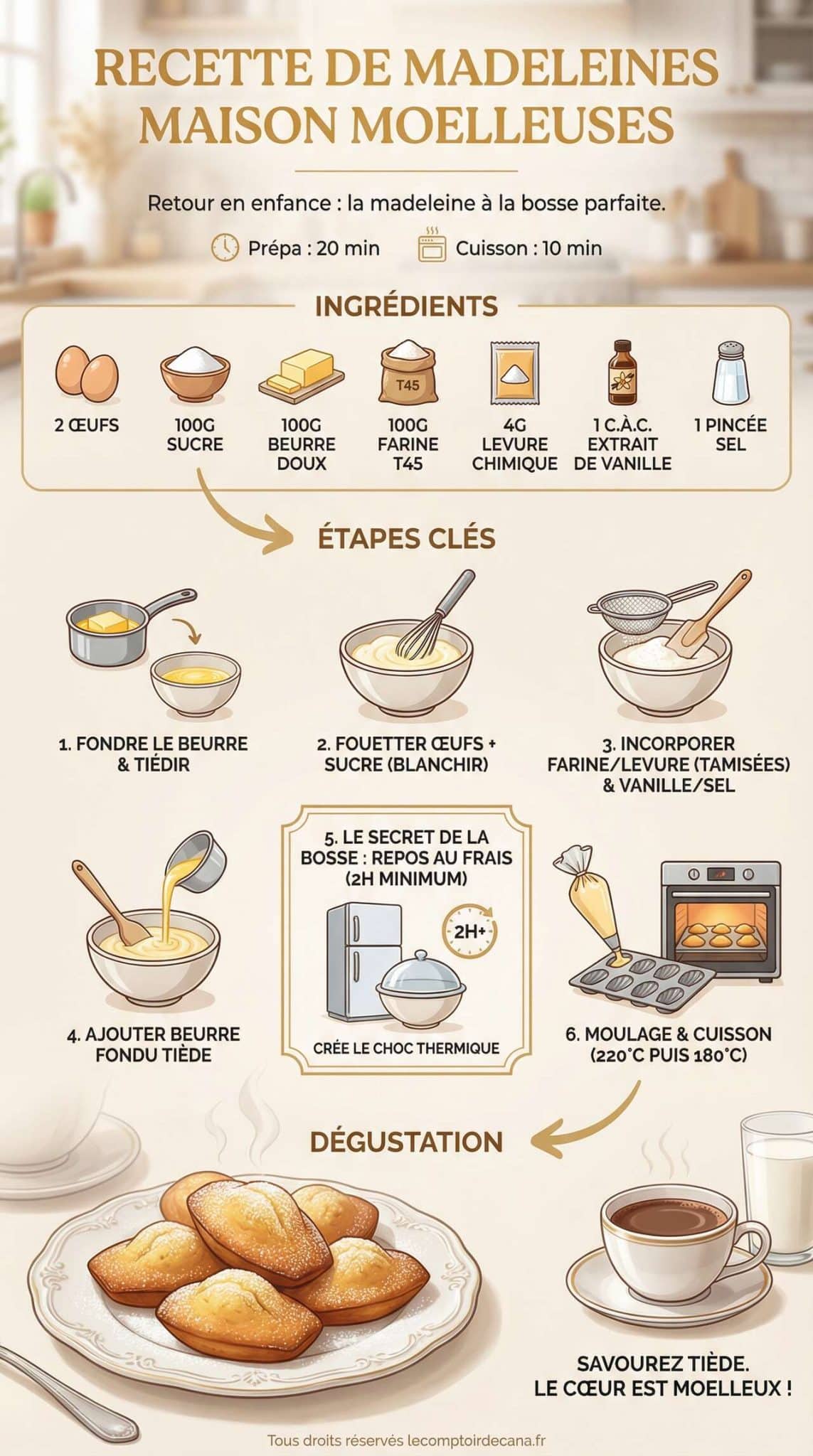 Fiche recette Recette de Madeleines Maison moelleuses