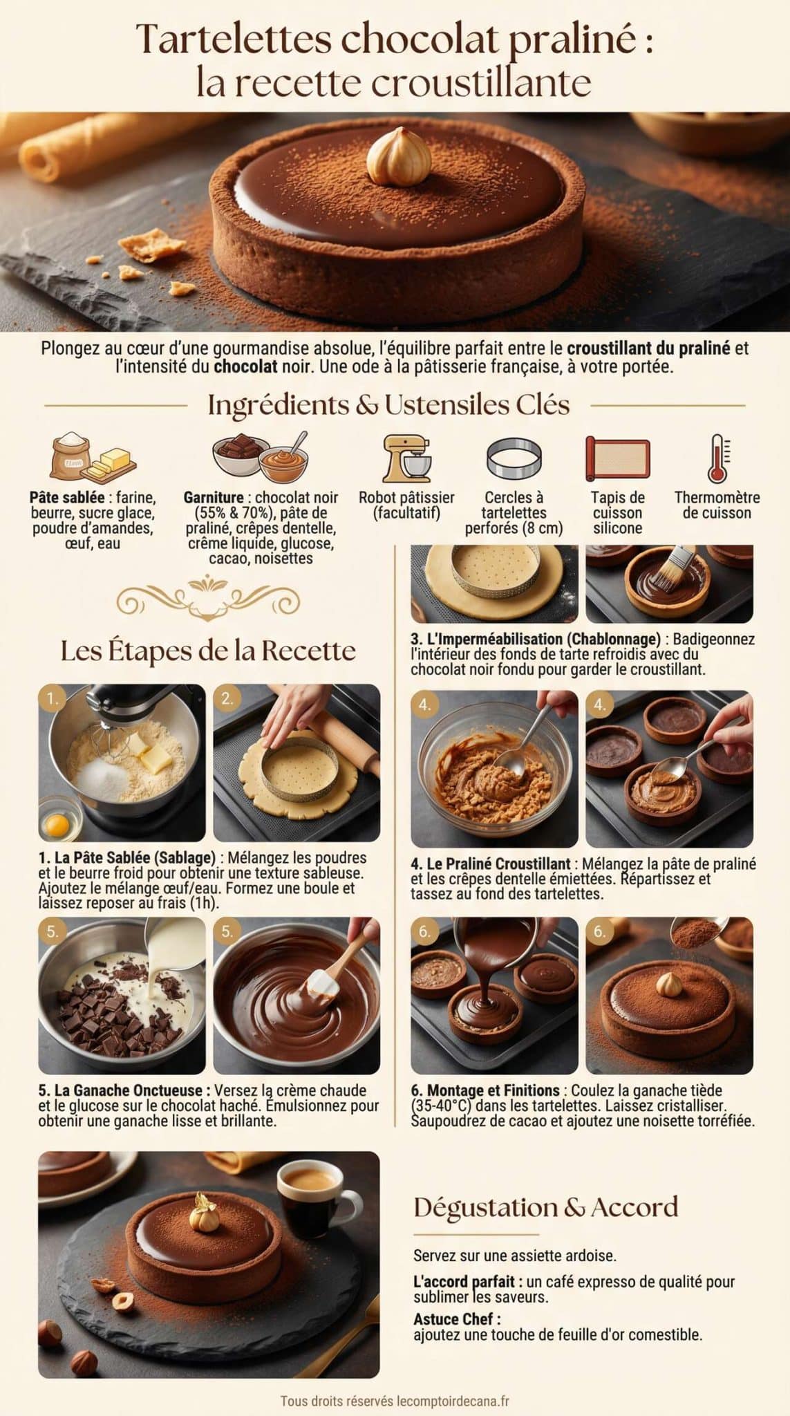 Fiche recette Tartelettes chocolat pralin&eacute; : la recette croustillante