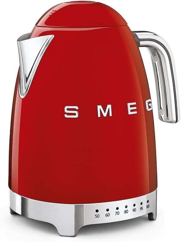 Smeg, Bouilloire à Température Variable KLF04RDEU 1,7 L, Plusieurs Température, Filtre Anticalcaire Lavable, Arrêt Automatique de Sécurité, Indicateur de Niveau d'Eau, Range Câble, 2400W, Rouge