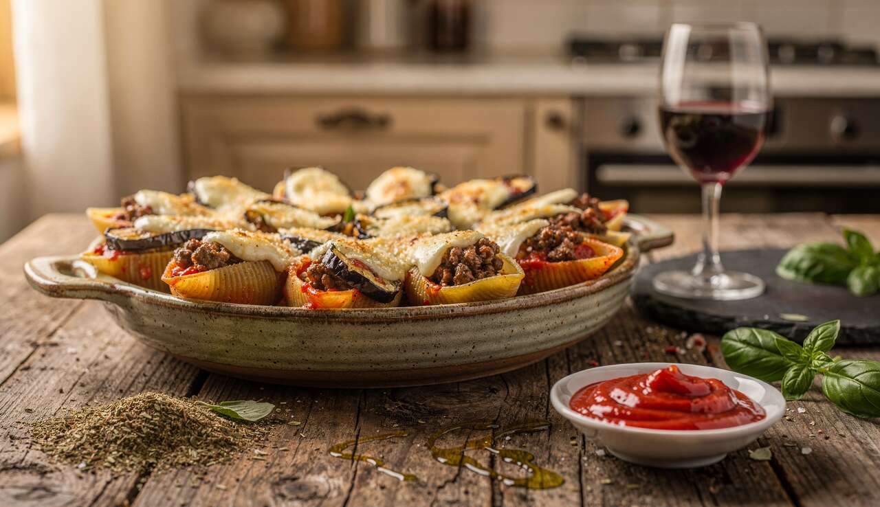 Conchiglie farcies au boeuf et aubergines : recette gourmande
