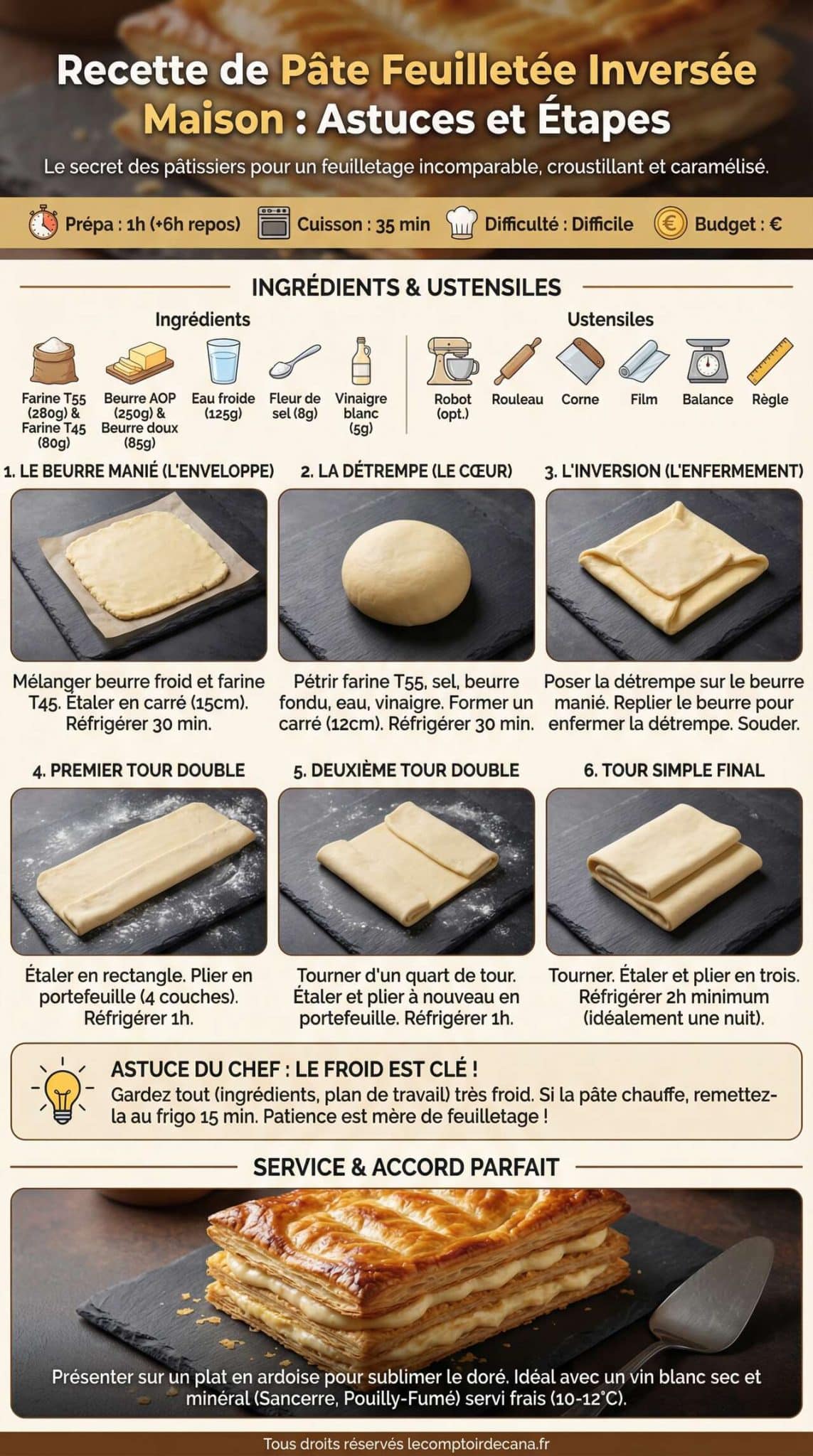 Fiche recette Recette de p&acirc;te feuillet&eacute;e invers&eacute;e maison : astuces et &eacute;tapes
