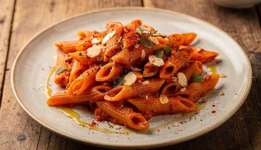 Recette de pâtes : sauce protéinée aux poivrons rôtis et menthe