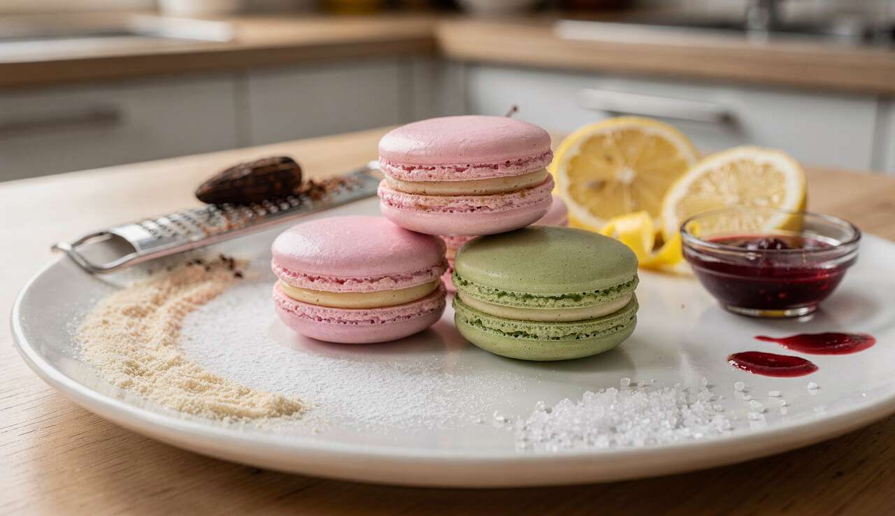 Macarons Jardin Japonais : cerise, citron et Fève Tonka