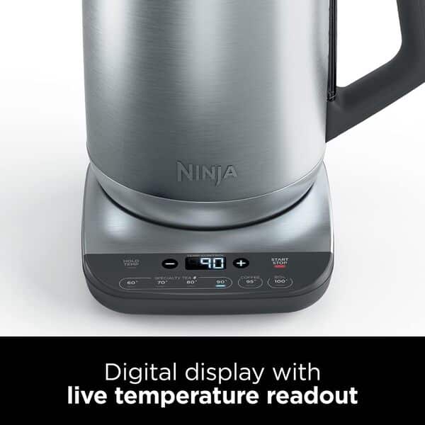 Ninja Perfect Temperature Kettle, 1.7L, with Temperature Control, LED Display, Easy to Use Kettle with Rapid Boil, Temperature Hold for Up to 30 Minutes, Gift for her/him, Stainless Steel, KT201UK