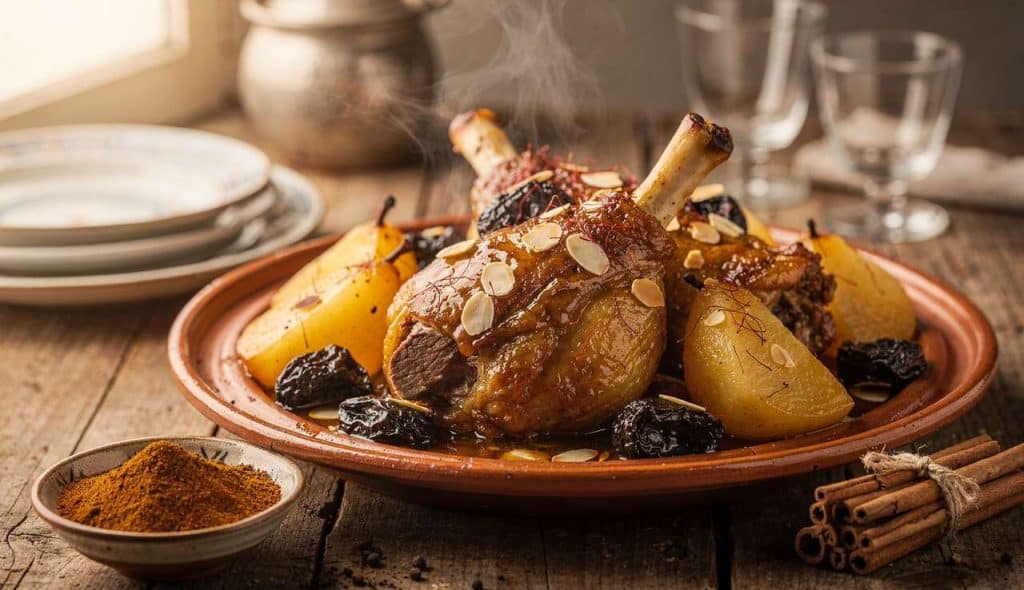 Tajine d'agneau : souris aux pruneaux et poires