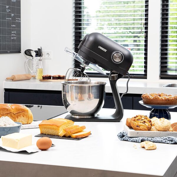 Princess robot pâtissier 220137-5 L - 1 200 W - 5 vitesses & fonction Pulse - Batteur, fouet plat et crochet pétrisseur, 01.220137.01.001