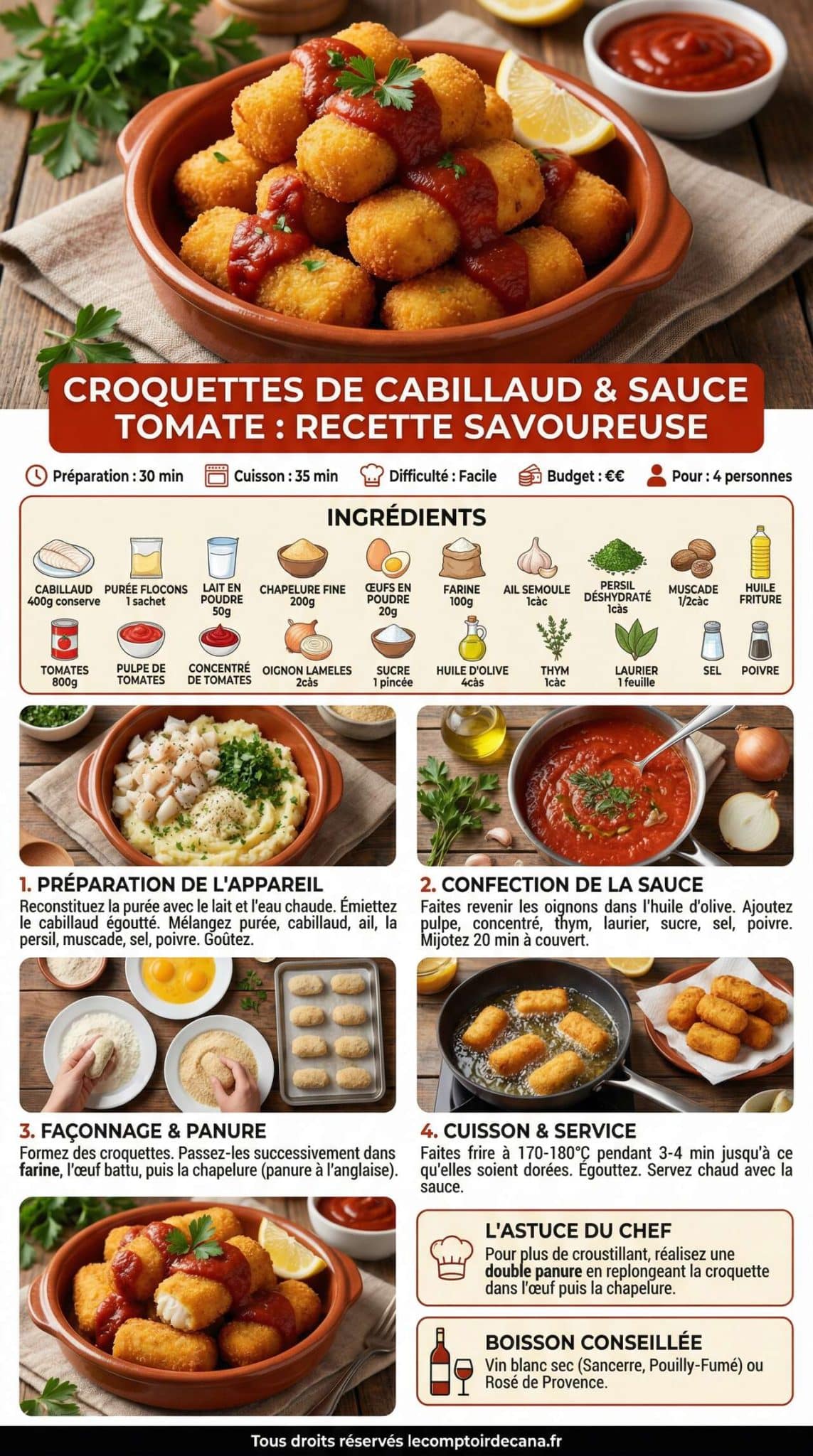 Fiche recette Croquettes de cabillaud &agrave; la sauce tomate : recette savoureuse