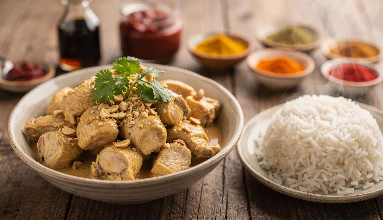 Poulet au beurre de cacahuètes et lait de coco : recette exotique