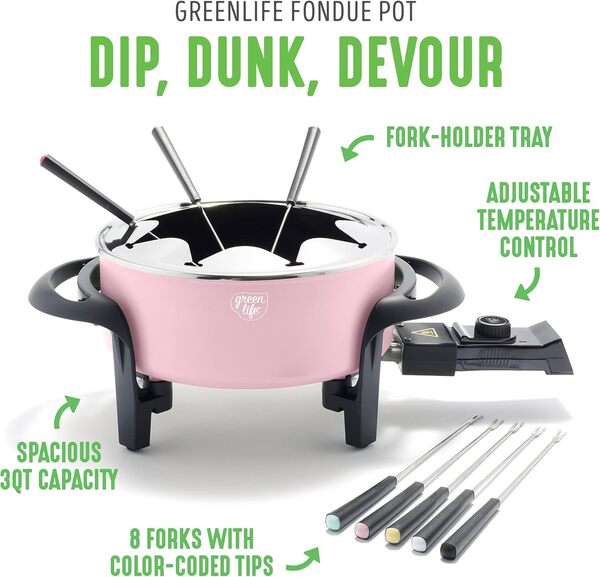 GreenLife CC005118-001 Pot à fondue en céramique Rose