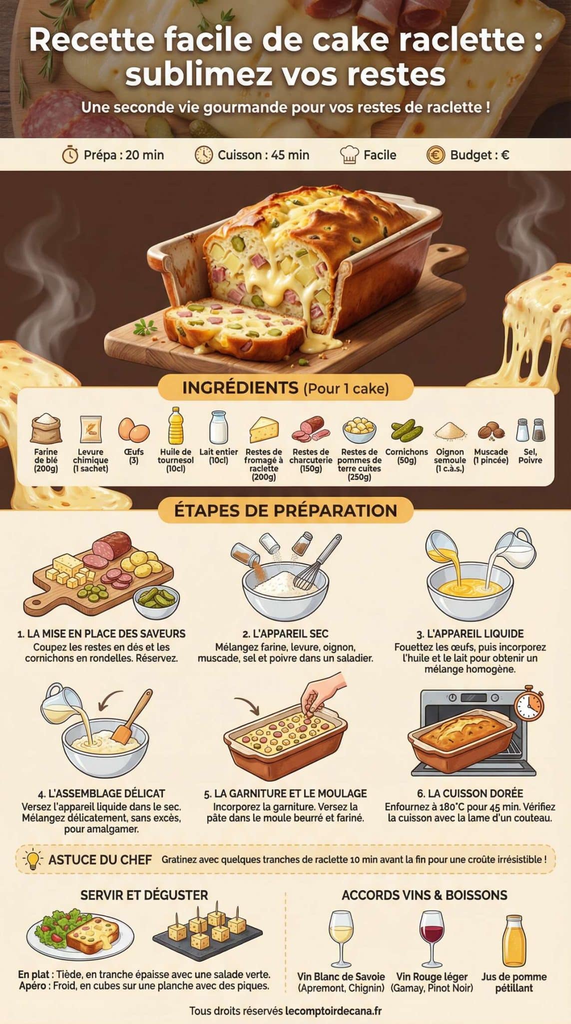 Fiche recette Recette facile de cake raclette : sublimez vos restes