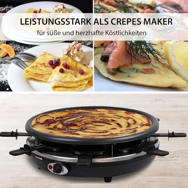 Syntrox Germany RAC-1350WF Waadt 4 en 1 Raclette Grill Fondue Pierre chaude pour 8 personnes Design acier inoxydable