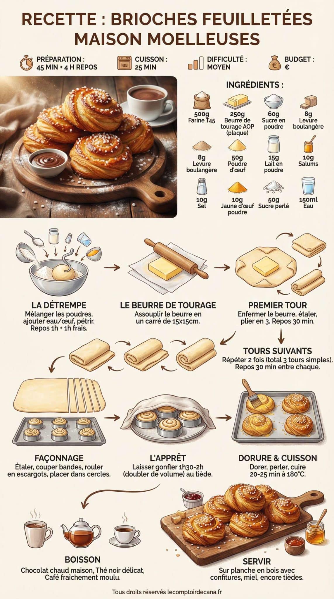 Fiche recette Recette : brioches feuillet&eacute;es maison moelleuses