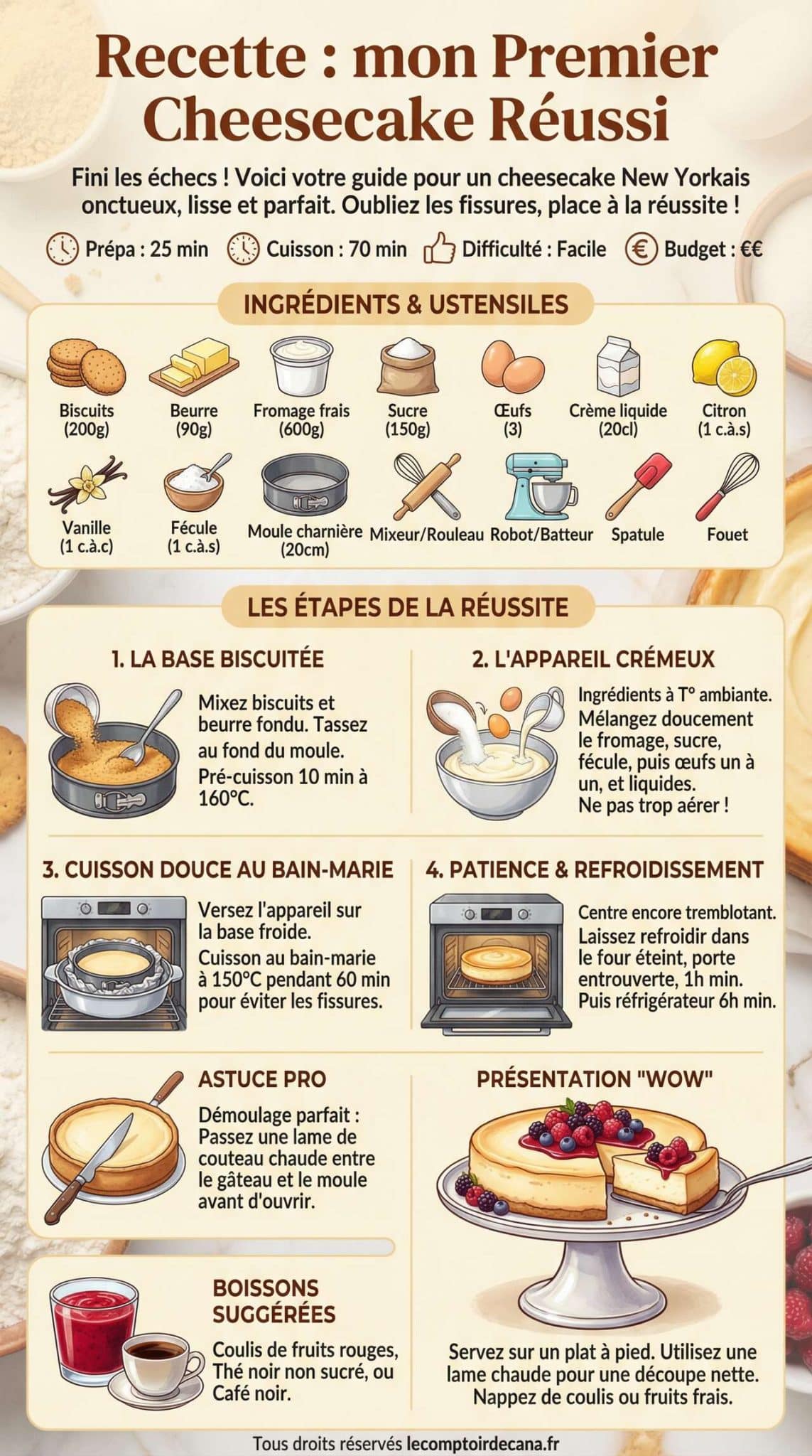 Fiche recette Recette : mon Premier Cheesecake R&eacute;ussi