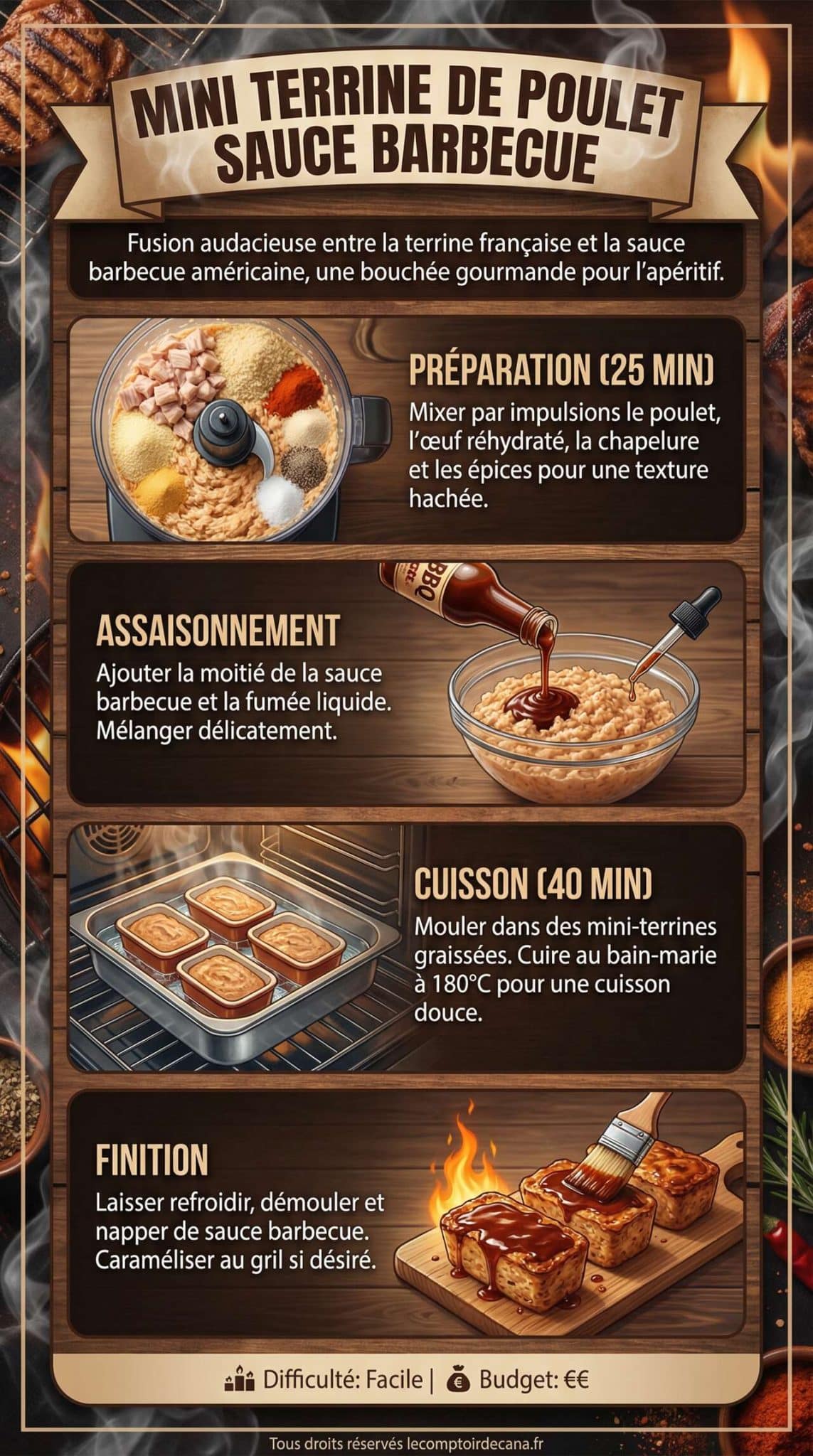 Fiche recette Recette de mini terrine de poulet avec sauce barbecue