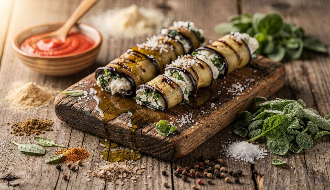 Roulés d'aubergine aux épinards et ricotta : recette savoureuse étape par étape