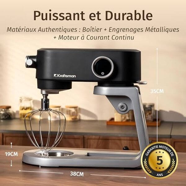 Découvrez le robot pâtissier Kraftsman 5 L tout en métal et explorez sa puissance et sa polyvalence pour des créations culinaires sans limites.