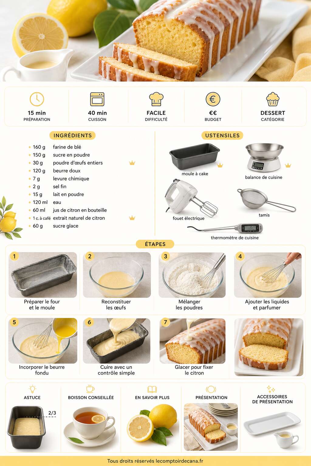 Fiche recette Recette cake au citron de Pascale Weeks Fiche recette Recette cake au citron de Pascale Weeks