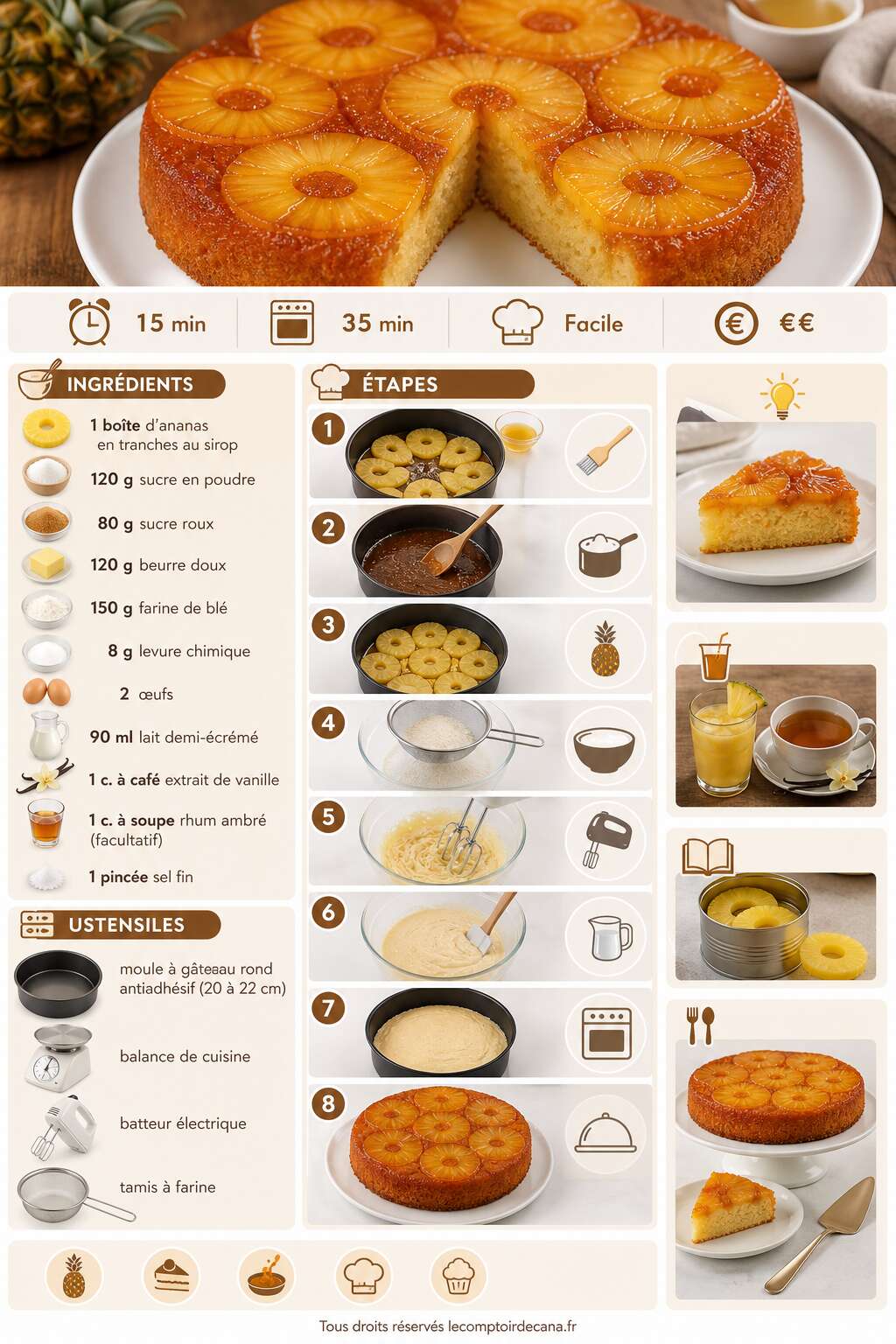 Fiche recette Gâteau renversé à l'ananas : recette gourmande Fiche recette Gâteau renversé à l'ananas : recette gourmande